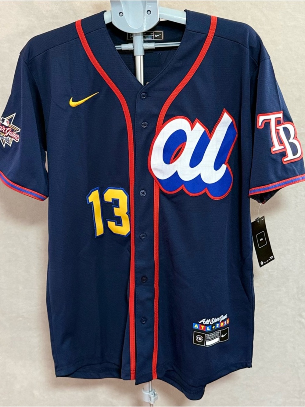 Nike Navy and Red MLB All-Star Baseball Jersey with Yellow Accents Caminero